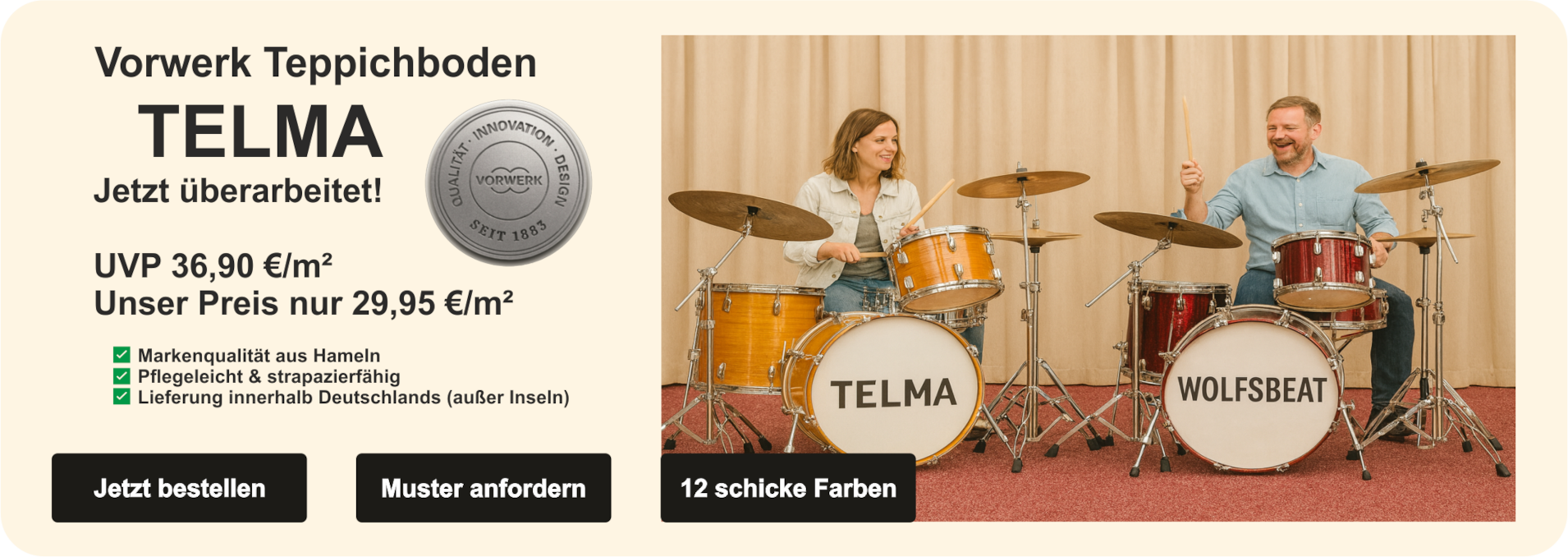 Vorwerk Teppichboden Telma in modernem Übungsraum